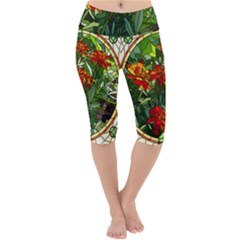 Flower Stained Glass Window Lightweight Velour Cropped Yoga Leggings