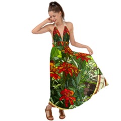 Flower Stained Glass Window Backless Maxi Beach Dress