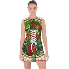 Flower Stained Glass Window Lace Up Front Bodycon Dress