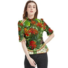 Flower Stained Glass Window Frill Neck Blouse