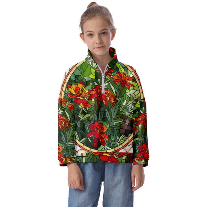 Flower Stained Glass Window Kids  Half Zip Hoodie