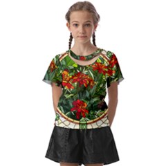 Flower Stained Glass Window Kids  Front Cut Tee by Jancukart