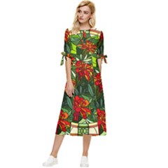 Flower Stained Glass Window Bow Sleeve Chiffon Midi Dress by Jancukart