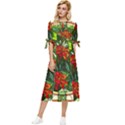 Flower Stained Glass Window Bow Sleeve Chiffon Midi Dress View1