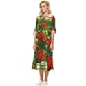 Flower Stained Glass Window Bow Sleeve Chiffon Midi Dress View2