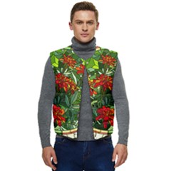 Flower Stained Glass Window Men s Short Button Up Puffer Vest	