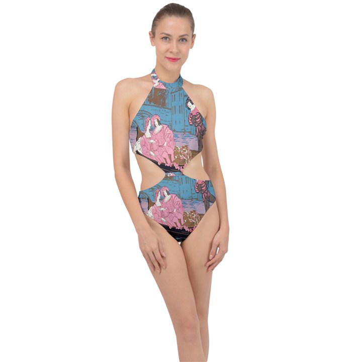 Gondola Ride   Halter Side Cut Swimsuit