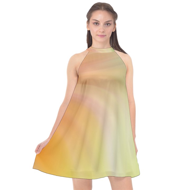 Gradient orange, green - Colors fest Halter Neckline Chiffon Dress 