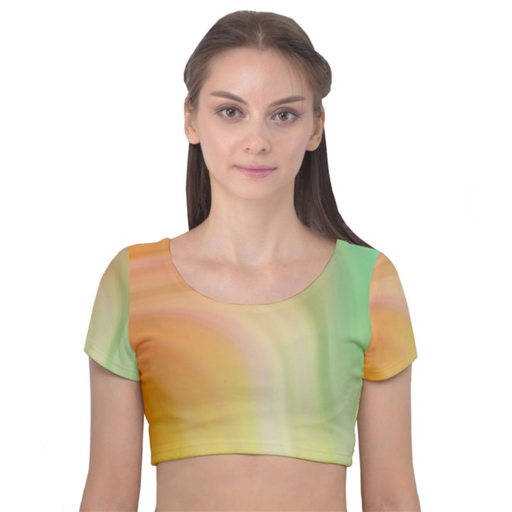 Gradient orange, green - Colors fest Velvet Short Sleeve Crop Top 