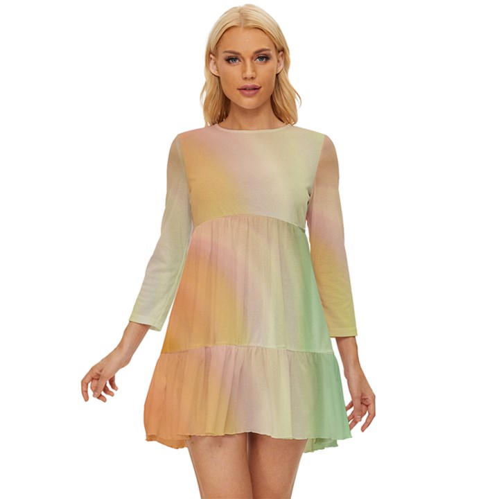 Gradient orange, green - Colors fest Long Sleeve Babydoll Dress