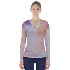 Gradient Purple, Orange, Blue V-neck Long Sleeve Top by ConteMonfrey