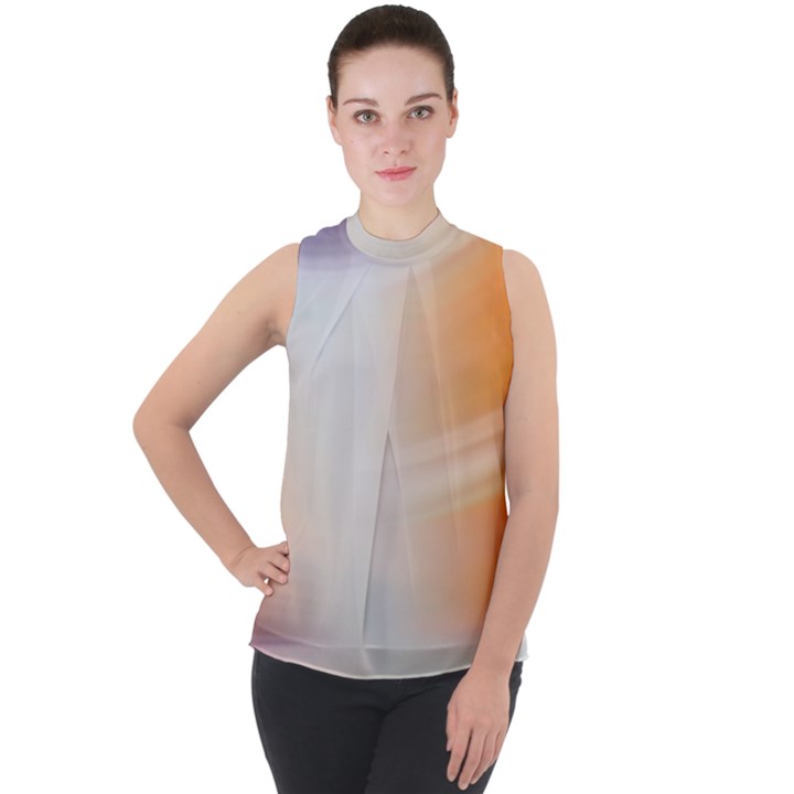 Gradient purple, orange, blue Mock Neck Chiffon Sleeveless Top