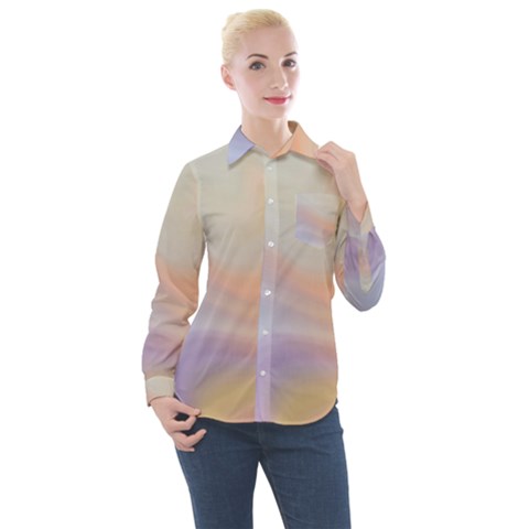 Gradient Purple, Orange Women s Long Sleeve Pocket Shirt by ConteMonfrey