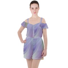 Gradient Blue, Orange, Green Ruffle Cut Out Chiffon Playsuit by ConteMonfrey