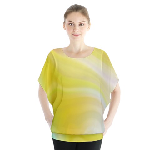 Gradient Green Yellow Batwing Chiffon Blouse by ConteMonfrey