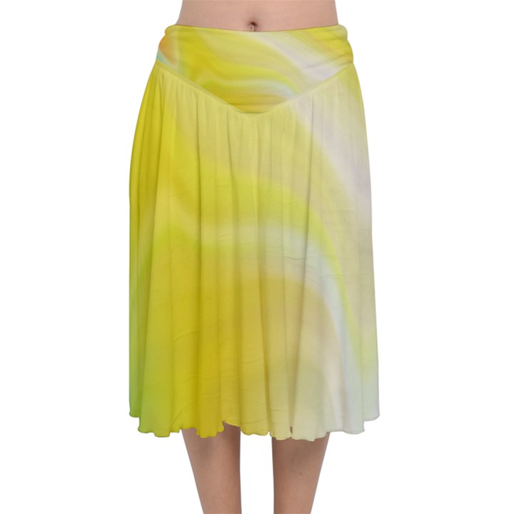 Gradient green yellow Velvet Flared Midi Skirt