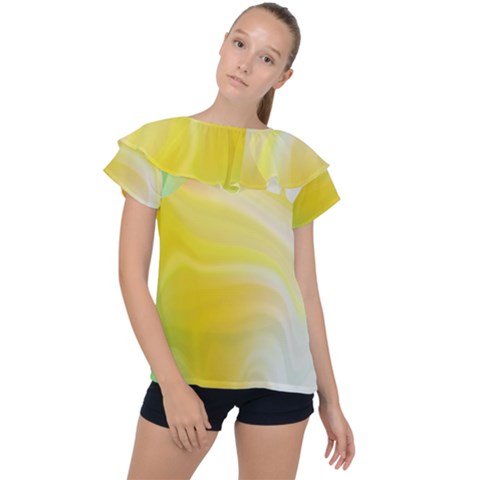 Gradient Green Yellow Ruffle Collar Chiffon Blouse by ConteMonfrey