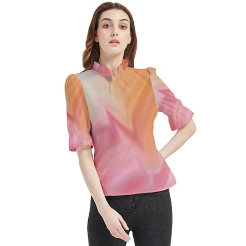 Gradient Orange, Purple, Pink Frill Neck Blouse by ConteMonfrey