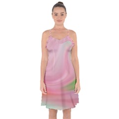 Gradient Pink Green Orange Ruffle Detail Chiffon Dress by ConteMonfrey