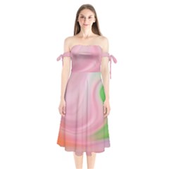 Gradient Pink Green Orange Shoulder Tie Bardot Midi Dress by ConteMonfrey