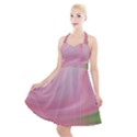 Gradient pink green orange Halter Party Swing Dress  View1