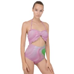 Gradient Pink Green Orange Scallop Top Cut Out Swimsuit by ConteMonfrey