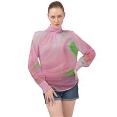 Gradient Pink Green Orange High Neck Long Sleeve Chiffon Top by ConteMonfrey