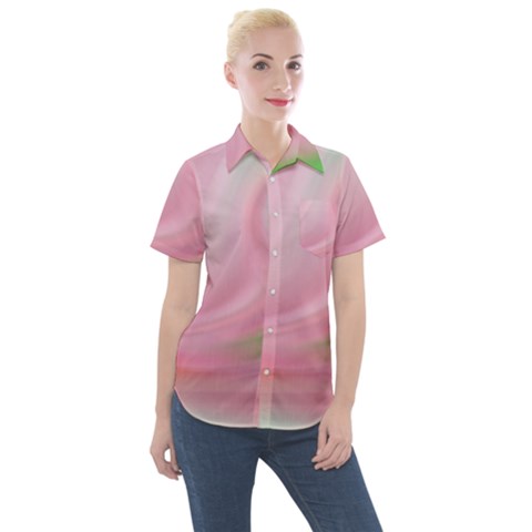 Gradient Pink Green Orange Women s Short Sleeve Pocket Shirt by ConteMonfrey