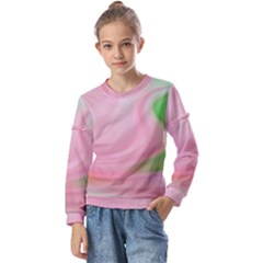 Gradient Pink Green Orange Kids  Long Sleeve Tee With Frill 