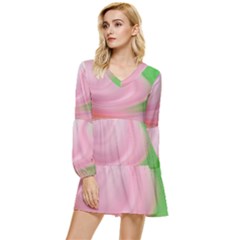 Gradient Pink Green Orange Tiered Long Sleeve Mini Dress by ConteMonfrey