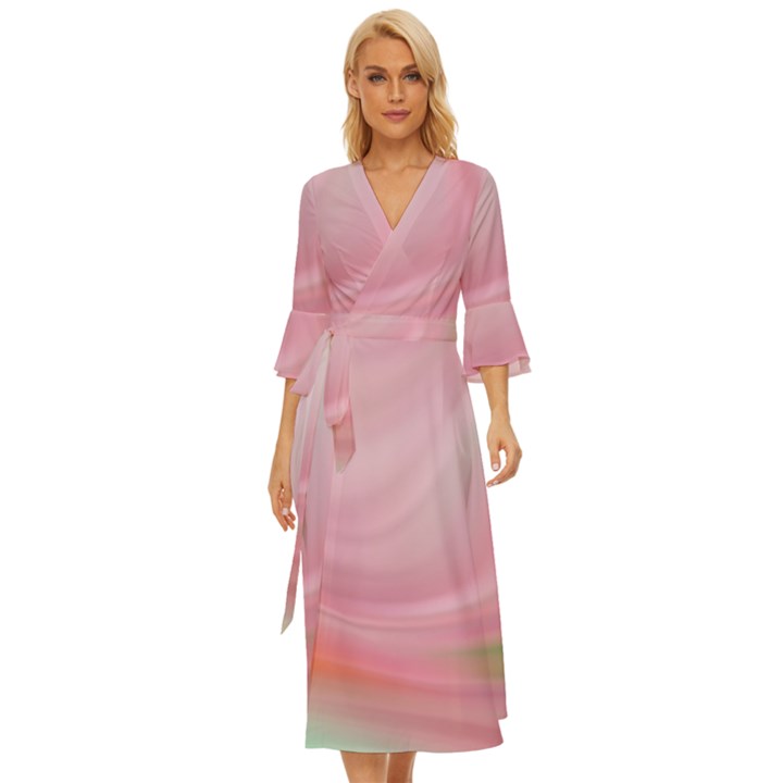 Gradient pink green orange Midsummer Wrap Dress