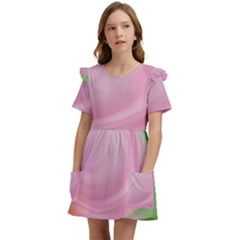 Gradient Pink Green Orange Kids  Frilly Sleeves Pocket Dress by ConteMonfrey