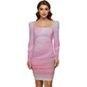 Gradient pink green orange Women Long Sleeve Ruched Stretch Jersey Dress View1