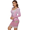 Gradient pink green orange Women Long Sleeve Ruched Stretch Jersey Dress View3