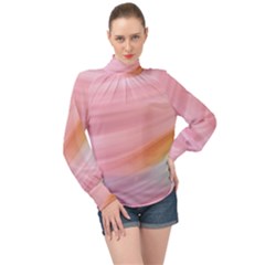 Gradient Ice Cream Pink Green High Neck Long Sleeve Chiffon Top by ConteMonfrey