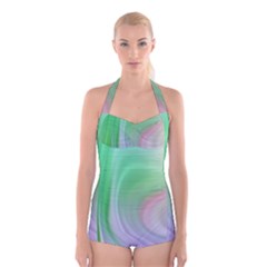 Gradient Green Blue Boyleg Halter Swimsuit  by ConteMonfrey