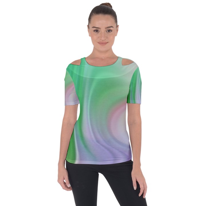 Gradient green blue Shoulder Cut Out Short Sleeve Top