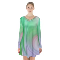 Gradient Green Blue Long Sleeve Velvet V-neck Dress by ConteMonfrey