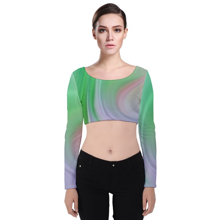 Gradient green blue Velvet Long Sleeve Crop Top