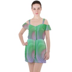 Gradient Green Blue Ruffle Cut Out Chiffon Playsuit by ConteMonfrey