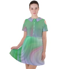 Gradient Green Blue Short Sleeve Shoulder Cut Out Dress  by ConteMonfrey