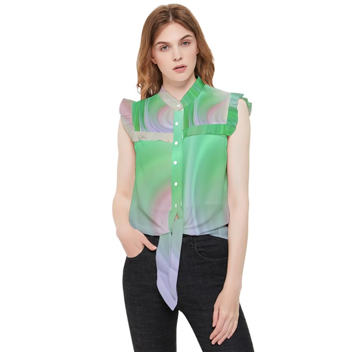 Gradient green blue Frill Detail Shirt