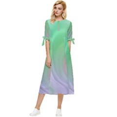 Gradient Green Blue Bow Sleeve Chiffon Midi Dress by ConteMonfrey