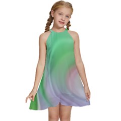 Gradient Green Blue Kids  Halter Collar Waist Tie Chiffon Dress by ConteMonfrey