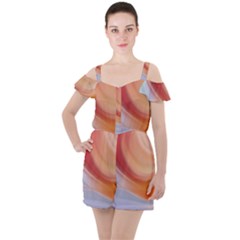 Gradient  Orange Green Red Ruffle Cut Out Chiffon Playsuit by ConteMonfrey