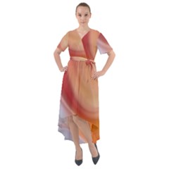 Gradient  Orange Green Red Front Wrap High Low Dress