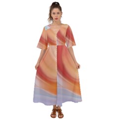 Gradient  Orange Green Red Kimono Sleeve Boho Dress by ConteMonfrey