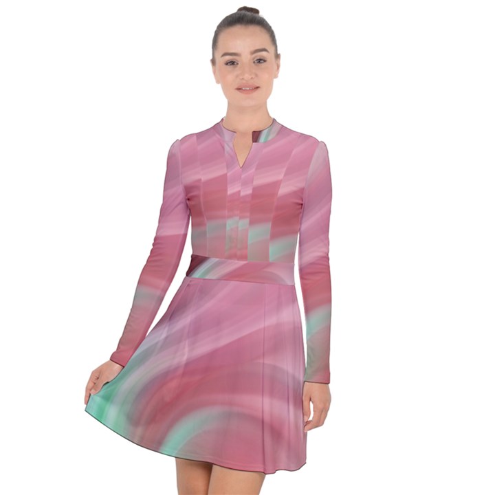 Gradient pink green Long Sleeve Panel Dress