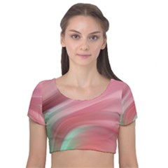 Gradient Pink Green Velvet Short Sleeve Crop Top  by ConteMonfrey