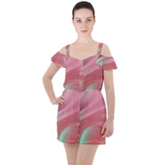 Gradient Pink Green Ruffle Cut Out Chiffon Playsuit by ConteMonfrey